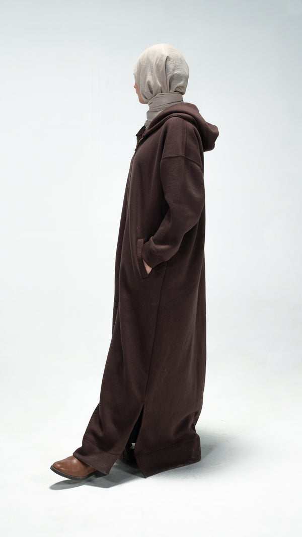 Forest Brown Zipper Hoodie Abaya