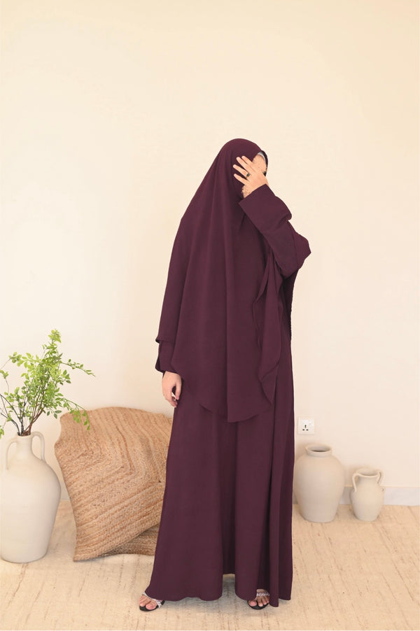 Burnt Burgundy Abaya & Khimar Set