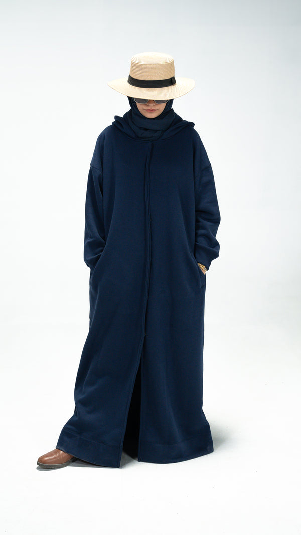 Navy Trench Hoodie Abaya