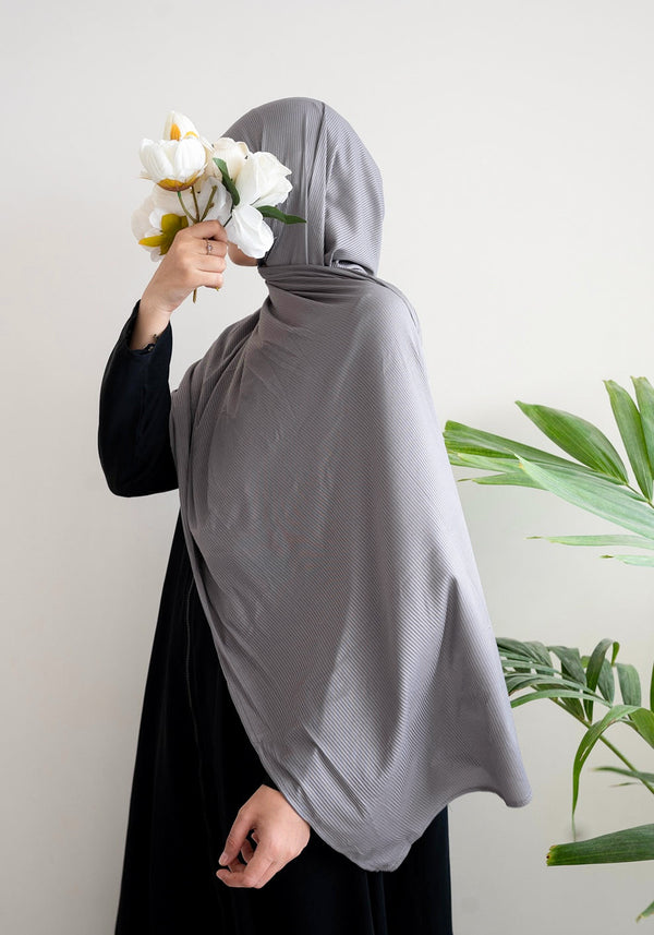 Grey Ribbed Jersey Hijab