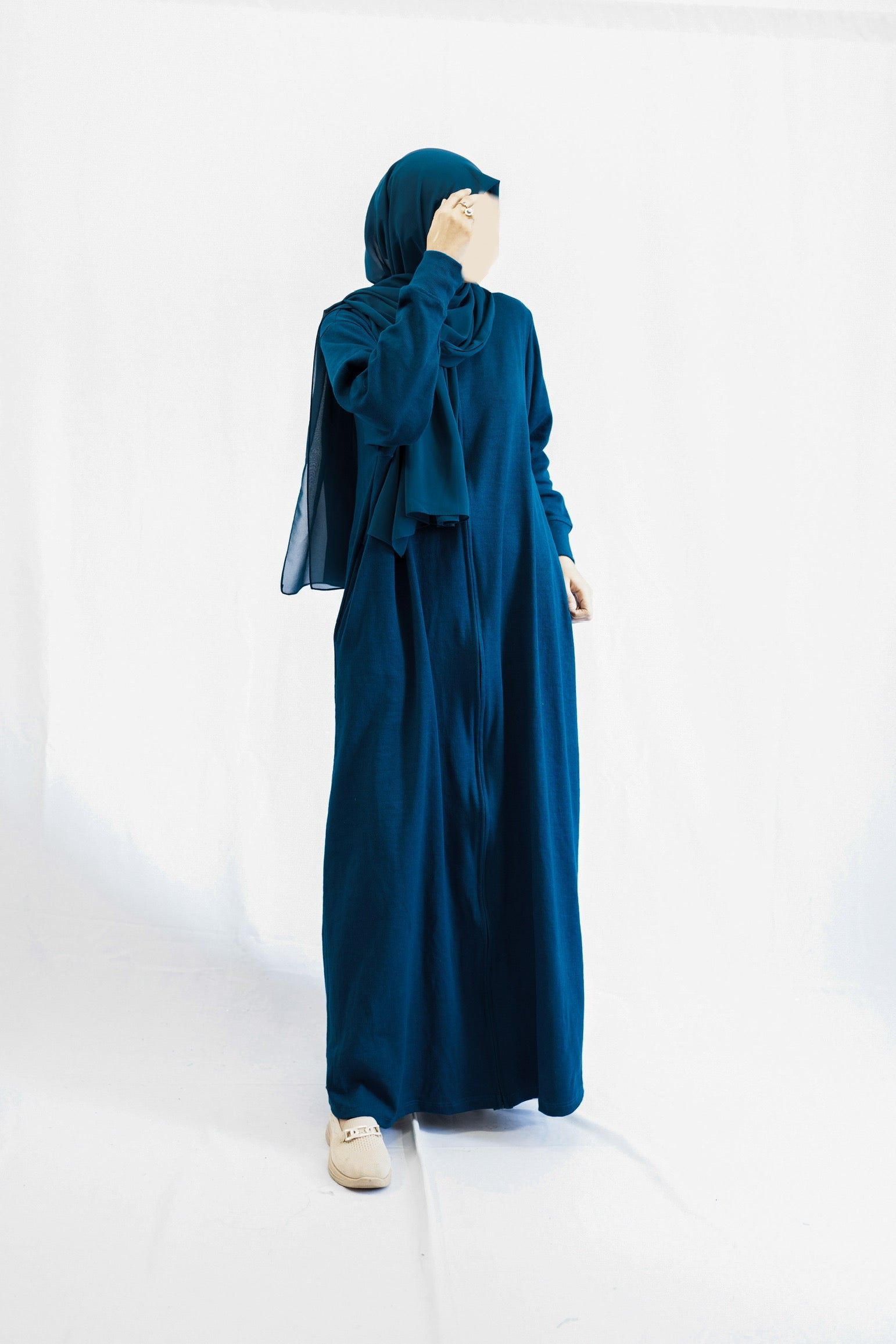 Moroccan Blue Knit Abaya Dress