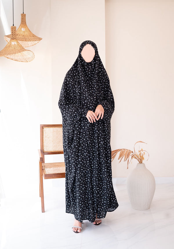 Black Floral Prayer Jilbab