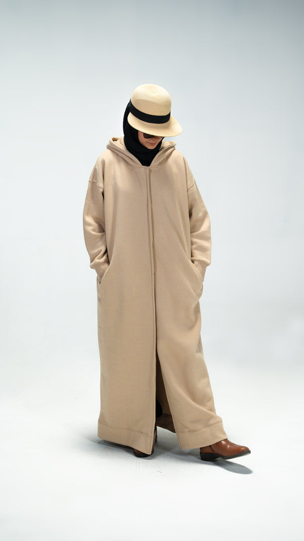 Beige Trench Hoodie Abaya