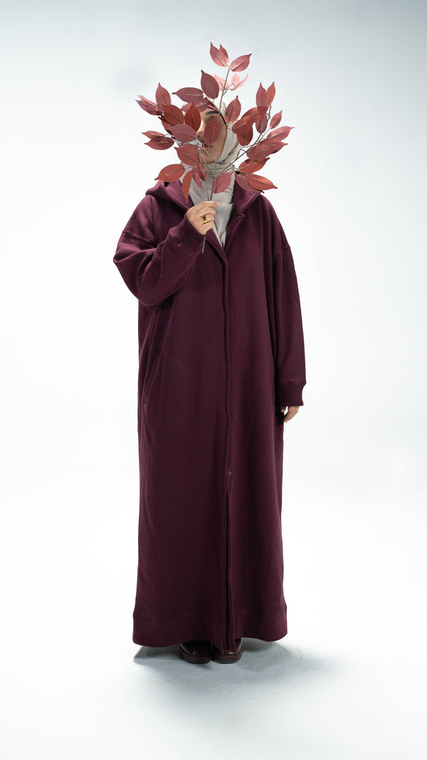 Burgundy Trench Hoodie Abaya