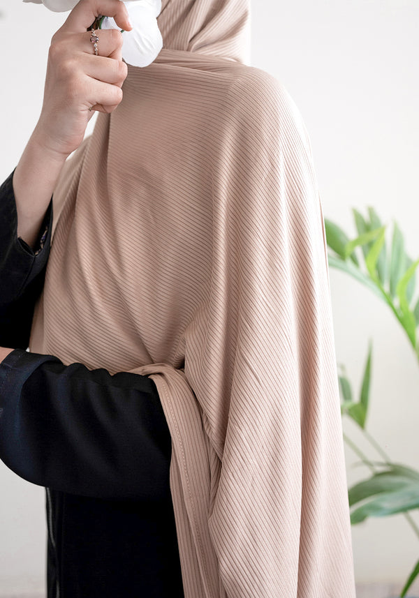Cream Beige Ribbed Jersey Hijab