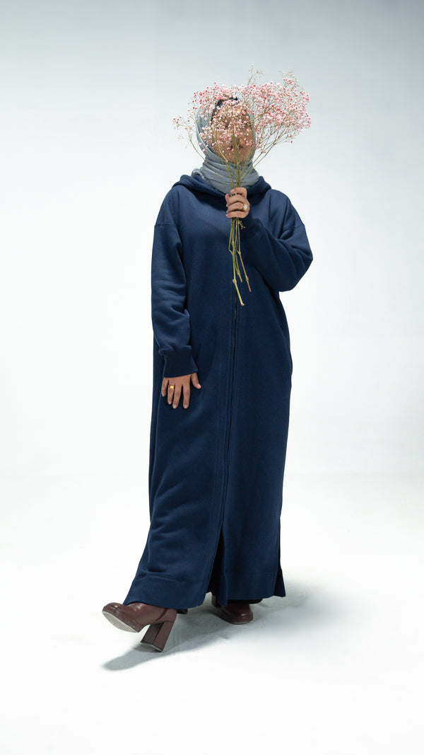 Navy Zipper Hoodie Abaya