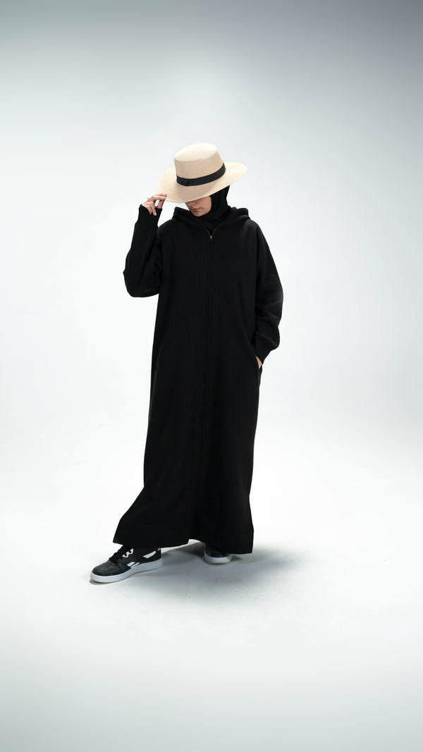 Black Zipper Hoodie Abaya