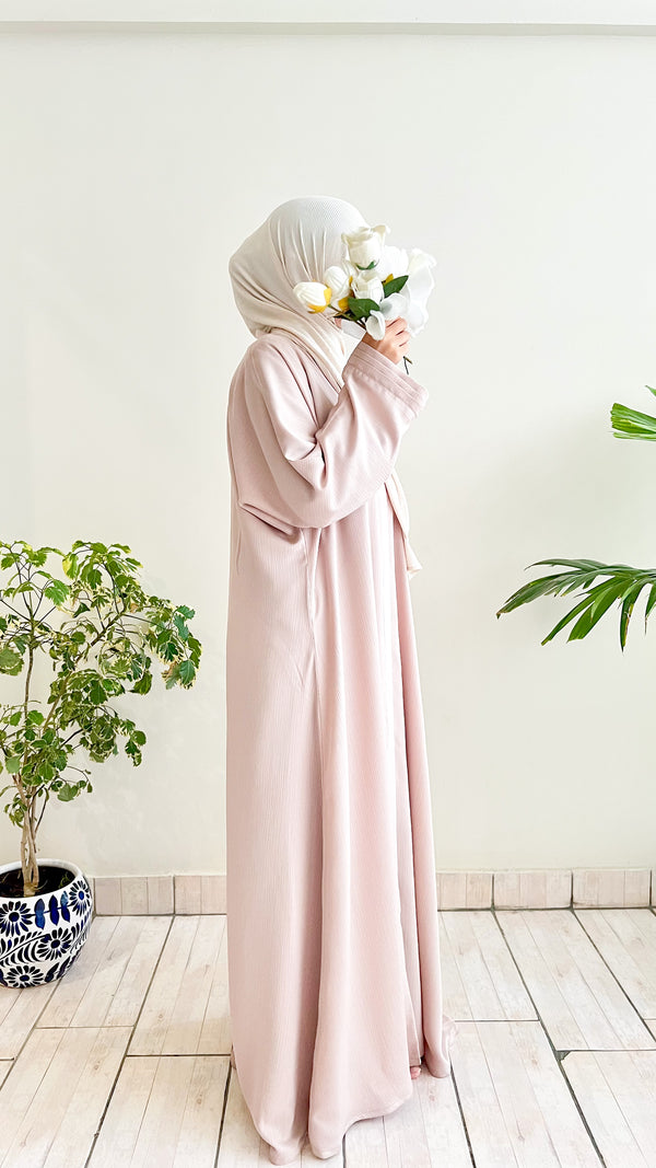 Powder Pink Zoom Textured Abaya