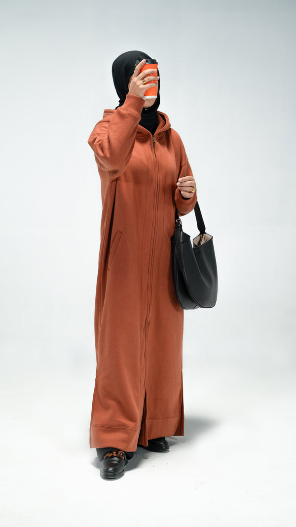 Cinnamon Zipper Hoodie Abaya