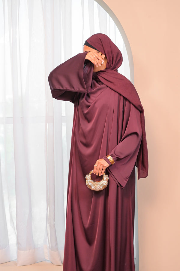 Draped Abaya Dress - Dark Cherry