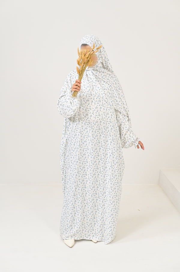 White & Blue Printed Prayer Dress