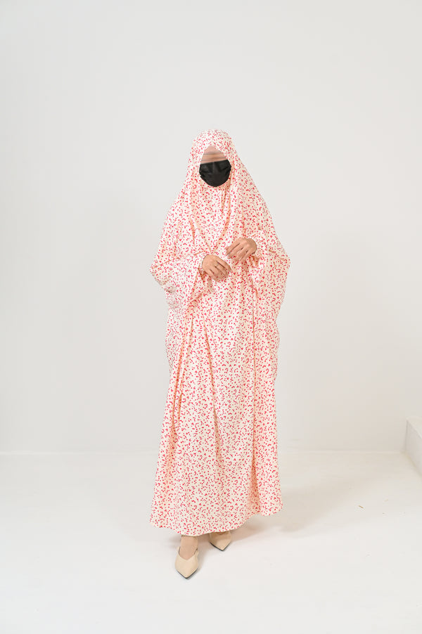 White & Pink Printed Prayer Jilbab