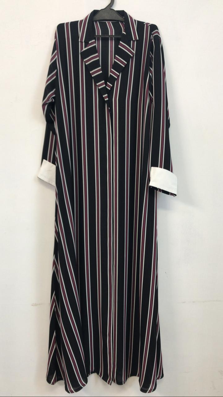 Maroon and black Stripes - Coat style abaya