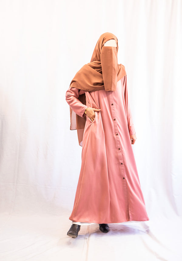 Vital Button Down Abaya - Peachy Pink