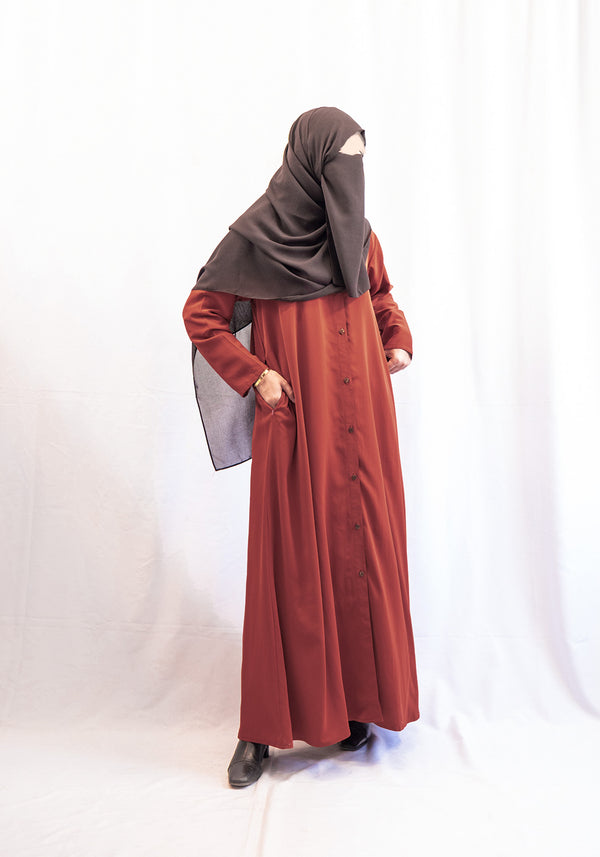 Vital Button Down Abaya - Rust