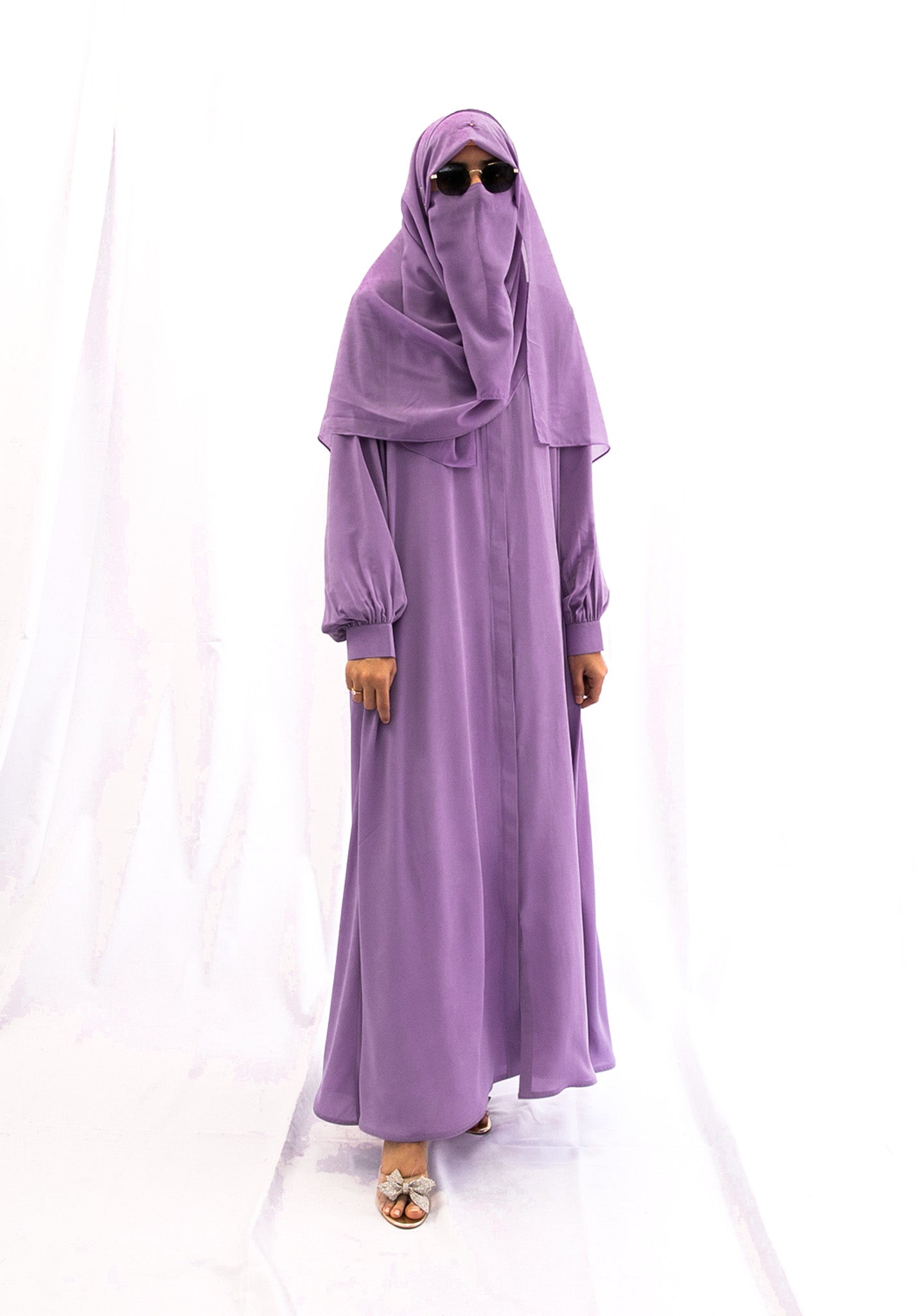 Classic Cuffed Sleeves Abaya Set - Lavender