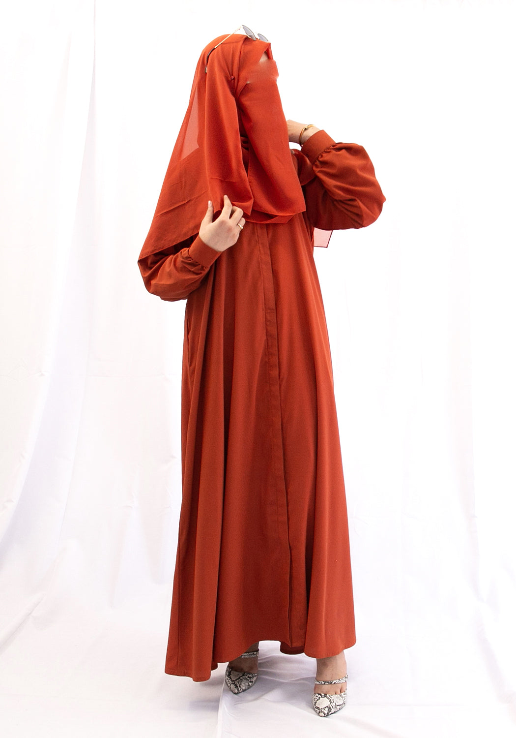 Classic Cuffed Sleeves Abaya Set - Burnt Orange
