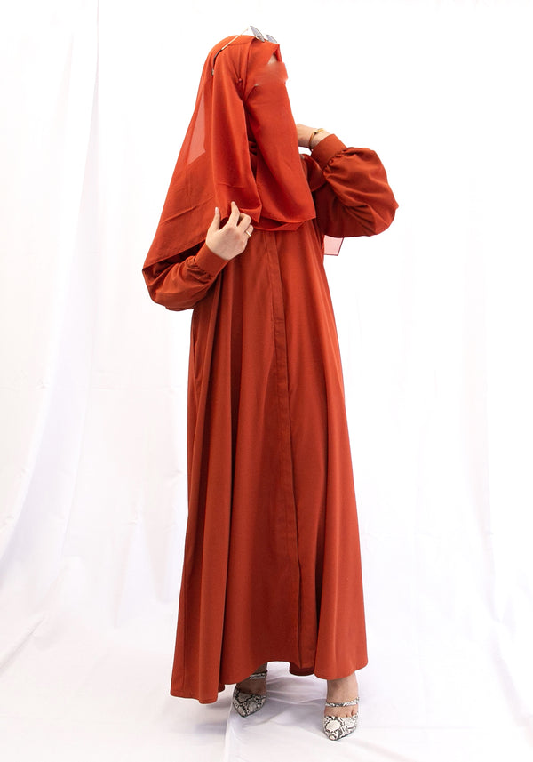 Classic Cuffed Sleeves Abaya - Burnt Orange