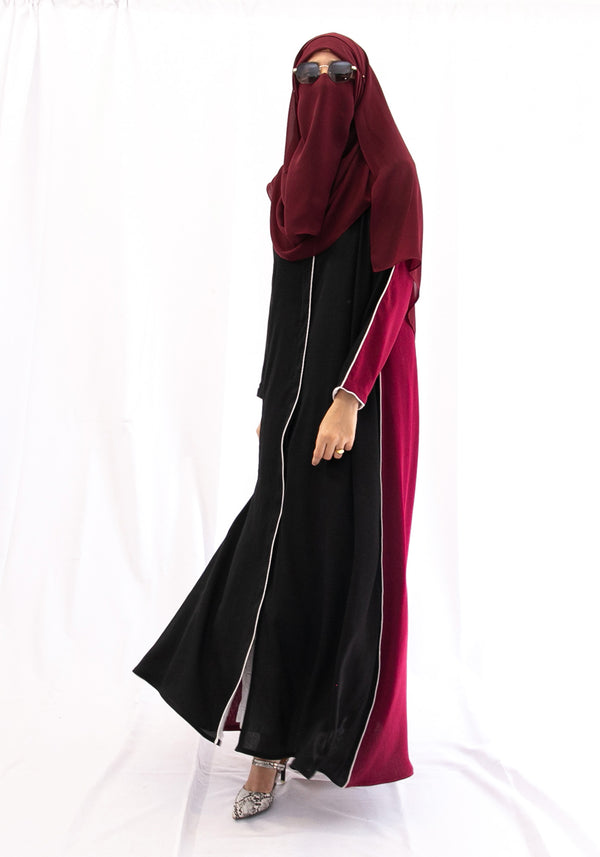 Dichromatic Abaya - Maroon & Black